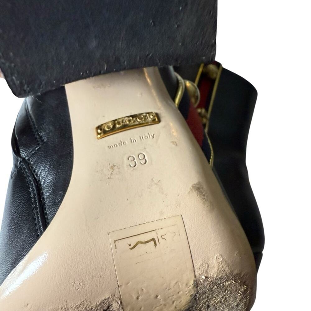 Gucci Malaga Kid Web Carly Leather Mid Calf Boots Gold Stud Side  EU 39/US 9 - Picture 13 of 15